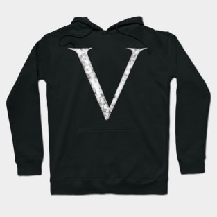 V in Roman White Marble Latin Alphabet Letter Sticker Hoodie